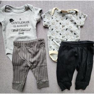 Little Treasure Baby Boy Short Sleeve Bodysuit And Pants‎ Outfit 2 Sets 0-3Mos.